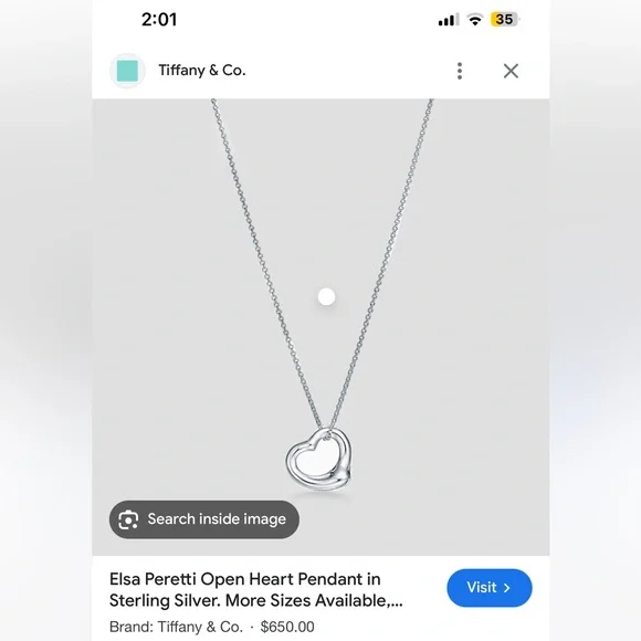 Tiffany &co Elsa peretti opened heart 16 inch chain - Picture 2 of 9